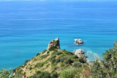 Marina di Ascea, Campania, Italy  September 13, 2025: Hike to the Lovers' Path, a nature trail of about 2 km with many steps that goes from the beach parking lot up to the Telegraph Tower, offering fantastic panoramic views of the coast.