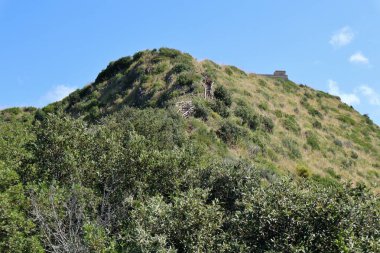 Marina di Ascea, Campania, Italy  September 13, 2025: Hike to the Lovers' Path, a nature trail of about 2 km with many steps that goes from the beach parking lot up to the Telegraph Tower, offering fantastic panoramic views of the coast.