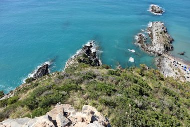 Marina di Ascea, Campania, Italy  September 13, 2025: Hike to the Lovers' Path, a nature trail of about 2 km with many steps that goes from the beach parking lot up to the Telegraph Tower, offering fantastic panoramic views of the coast.