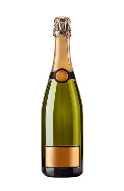 Şeffaf ya da beyaz arkaplanda izole edilmiş şampanya şişesi, png fotoğraf