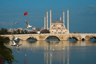 Adana Sabanc Camii, taş köprü ve Seyhan nehri pelerini