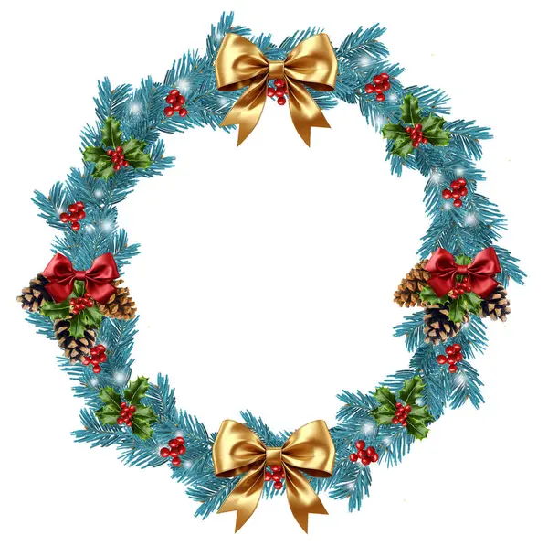 Temiz bir arkaplanda izole edilmiş noel çelengi bölümü