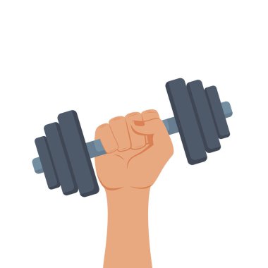 Eldeki Dumbbell beyaz arkaplanda izole