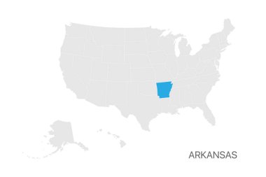 Arkansas eyaleti ile ABD haritası tasarım için kolay düzenlenebilir
