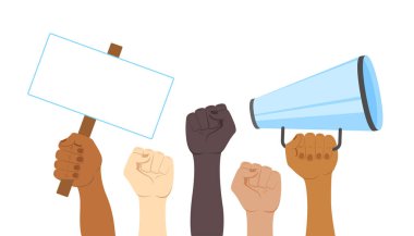 Görüntü protesto konsepti. Kaldırılmış yumruklar