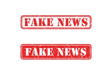 Beyaz arkaplanda sahte haber kırmızı damgası