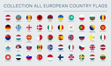 Avrupa devletlerinin bayraklarının yuvarlak vektör resimlerinin toplanması