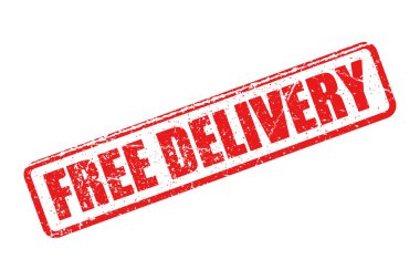 Beyaz arkaplanda ücretsiz teslimat kırmızı grunge damgası