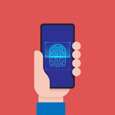 Akıllı telefon ekranında parmak izi taraması yapılıyor.