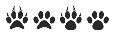 Köpek ve kedi pençesi parmak izi koleksiyonu, pençe simgesi siyah vektör ayarla.