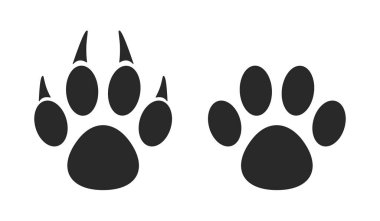 Köpek ve kedi pençesi parmak izi koleksiyonu, pençe simgesi siyah vektör ayarla.