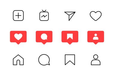 social media flat icons set notification speech bubble for like share save comment buttons Camera Search Heart Home web symbols and icons vector clipart