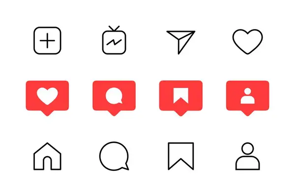 Sosyal medya düz simgeleri paylaşım için bildirim konuşma baloncuğu ayarlayın yorum kaydetme düğmeleri Kamera Arama Yüreği ev web sembolleri ve simge vektörü gibi