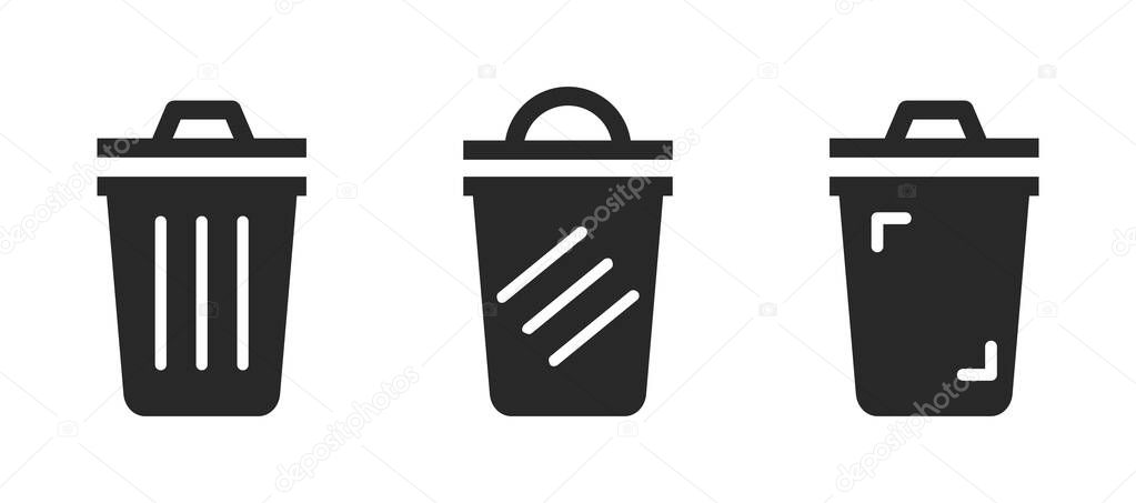 Bin icon set vector in black colour