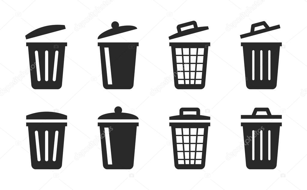 Bin icon set vector in black colour