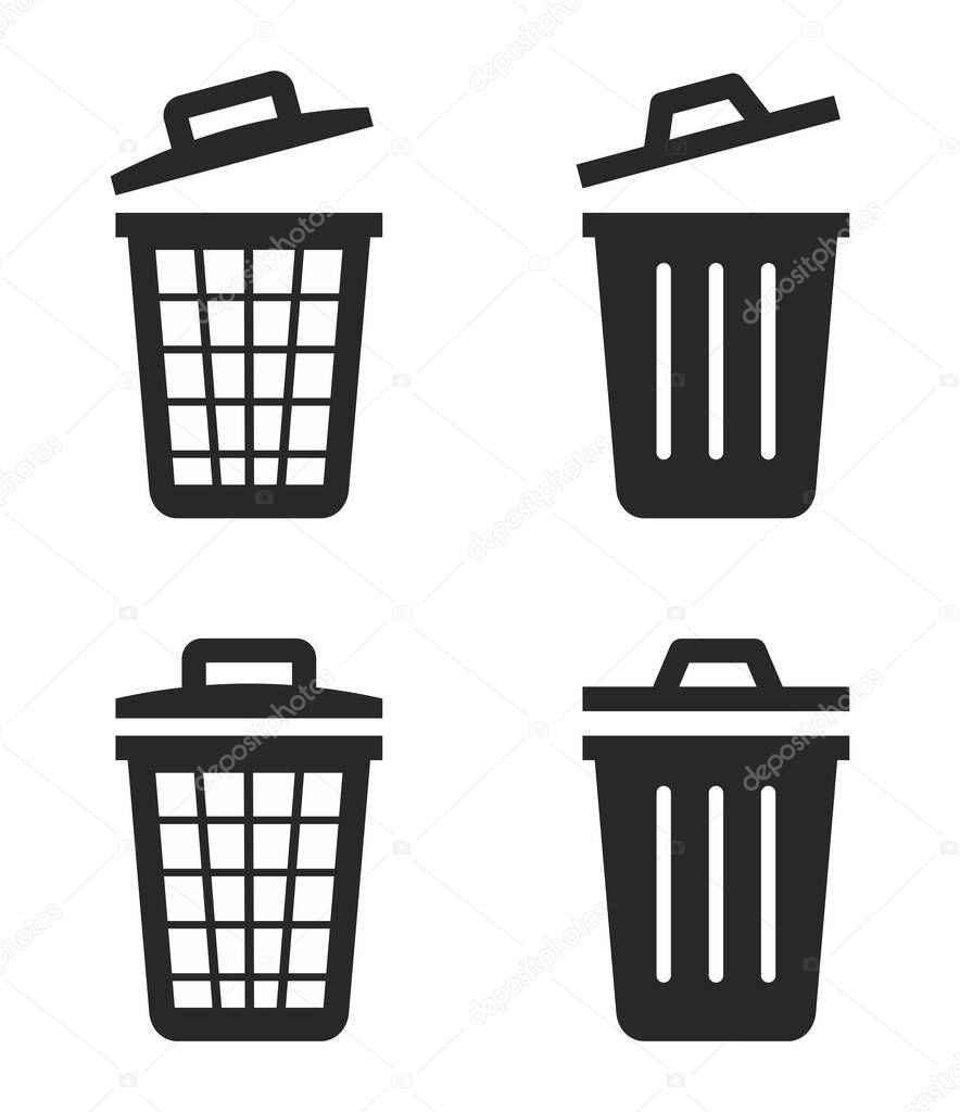 Bin icon set vector in black colour