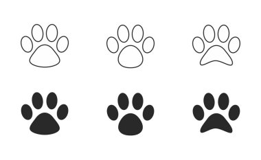 Köpek ve kedi pençesi parmak izi koleksiyonu, pençe simgesi siyah vektör ayarla.