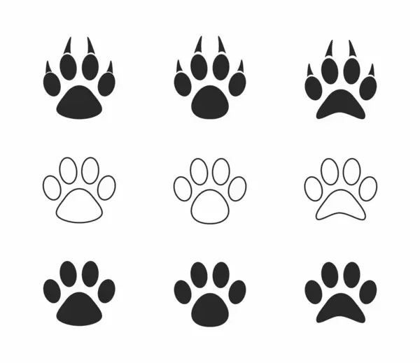 Köpek ve kedi pençesi parmak izi koleksiyonu, pençe simgesi siyah vektör ayarla.