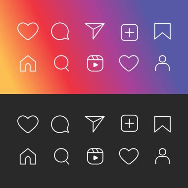 Sosyal medya düz simgeleri paylaşım için bildirim konuşma baloncuğu ayarlayın yorum kaydetme düğmeleri Kamera Arama Yüreği ev web sembolleri ve simge vektörü gibi