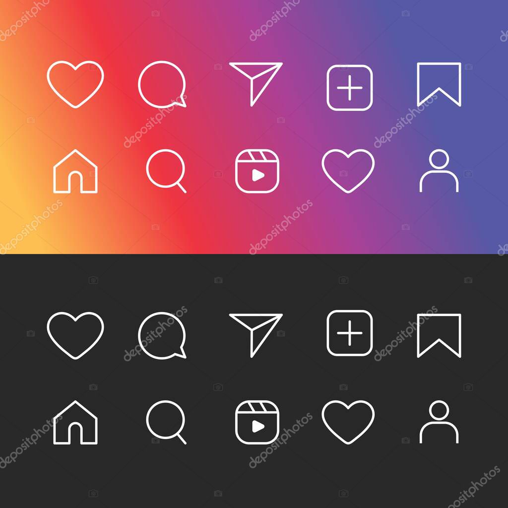 Social media flat icons set notification speech bubble for like share save comment buttons Camera Search Heart Home web symbols and icons vector