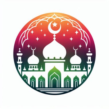 Colorful depiction logo of a mosque silhouette  clipart