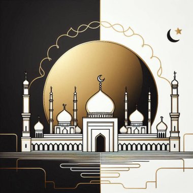 stylized mosque backgrounds with multiple domes and minarets clipart