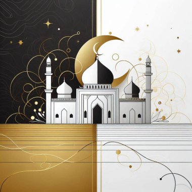 stylized mosque backgrounds with multiple domes and minarets clipart