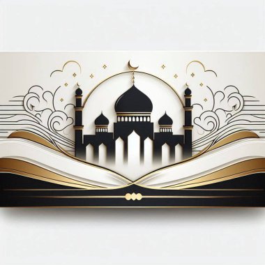 stylized mosque backgrounds with multiple domes and minarets clipart