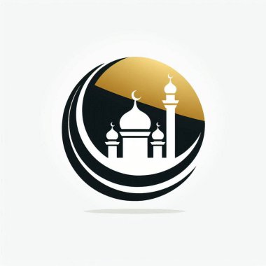 stylized illustration of a mosque logo with domes and minarets, enclosed within a circular shape clipart