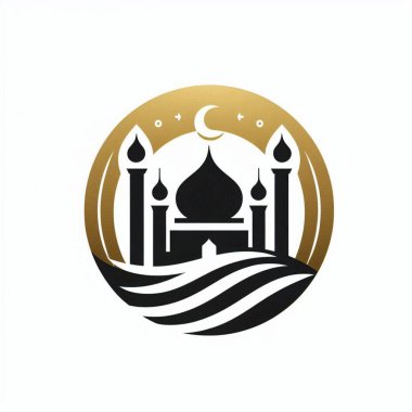 stylized illustration of a mosque logo with domes and minarets, enclosed within a circular shape clipart