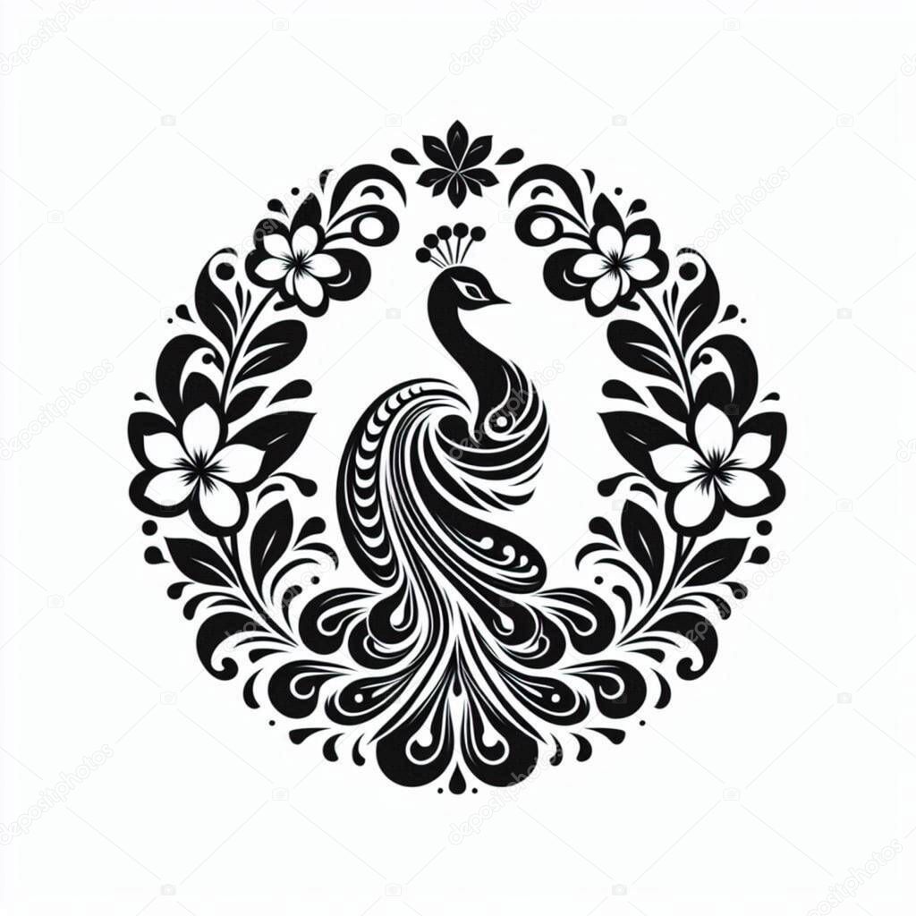 Stylized peacock design with floral batik pattern combination suitable for your design