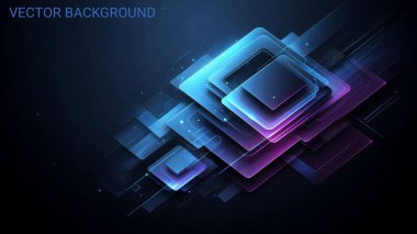 Üst üste binen geometrik şekillerin mavi ve mor tonlarında pürüzsüz eğimlere sahip fütüristik arkaplan