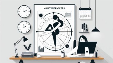 4 Gün Çalışma Haftası Minimalist Poster Tasarımı Modern Kavramı