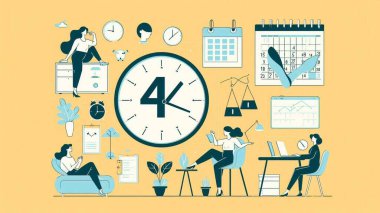 4 Gün Çalışma Haftası Minimalist Poster Tasarımı Modern Kavramı