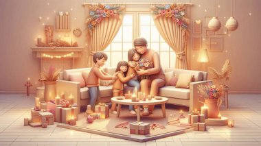 3 Boyutlu Anneler Günü Sahnesi Aile Toplantısı