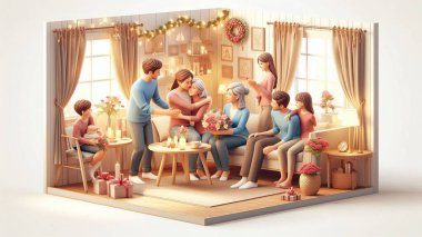 3 Boyutlu Anneler Günü Sahnesi Aile Toplantısı