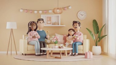 3 Boyutlu Anneler Günü Sahnesi Aile Toplantısı