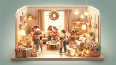 3 Boyutlu Anneler Günü Sahnesi Aile Toplantısı