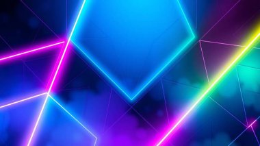 Dijital sanat, teknoloji sunumları ve çağdaş yaratıcı projeler için ideal Neon Aksanlı Geleceği Geometrik Desenler.