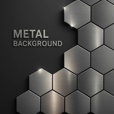Pürüzsüz metalik arkaplan, koyu mat arkaplan ve fırçalanmış metal altıgen desenli..