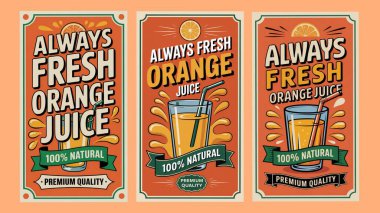 Set of vintage orange jus poster design, vector illustration. clipart