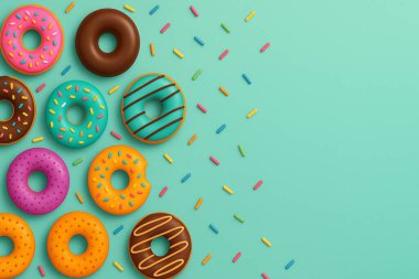 Pastel Arkaplanda Serpiştirilmiş Renkli Donutlar
