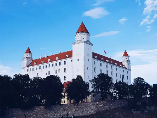 Eski Bratislava Kalesi, 7 Ağustos 2017 'de Tuna Nehri' nin yukarısındaki bir tepede