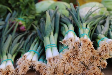 Bir markette taze taze taze soğan..