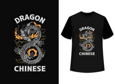 Tişört baskıları ve diğer kullanımlar için Çin ejderha vektör grafikleri ile ejderha illüstrasyonu.