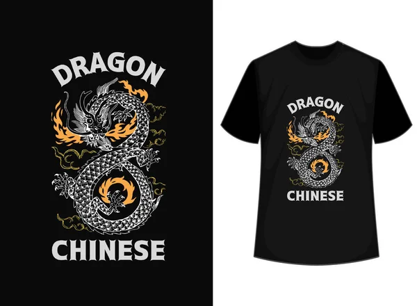 Tişört baskıları ve diğer kullanımlar için Çin ejderha vektör grafikleri ile ejderha illüstrasyonu.