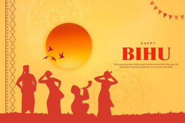 Bihu Mutlu Bihu, Assamese Yeni Yılı, Hint Geleneksel Festivali, Assam Hasat Festivali için Geleneksel Arkaplan Tanıtımı