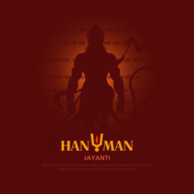 Mutlu Hanuman Jayanti, Hint Metni Jai Shree Ram (Tanrı beni korusun) ile Tanrı Hanuman silahının yaratıcı illüstrasyonu (Gada), Hint Festivali konsepti. - Vektör