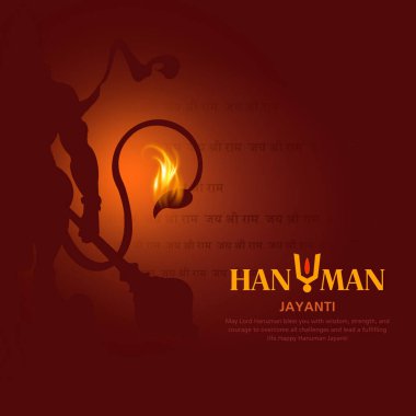 Mutlu Hanuman Jayanti, Hint Metni Jai Shree Ram (Tanrı beni korusun) ile Tanrı Hanuman silahının yaratıcı illüstrasyonu (Gada), Hint Festivali konsepti. - Vektör