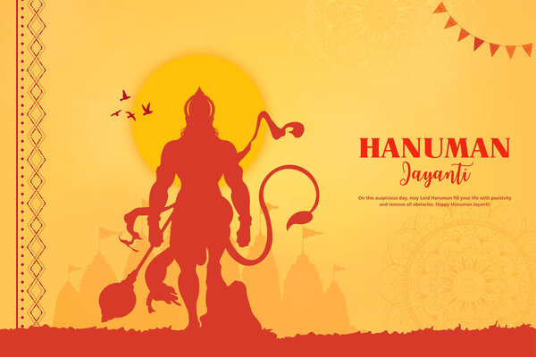 Vector illustration of Lord Hanuman on religious background for Greetings and wishes for Hanuman Jayanti festival of India